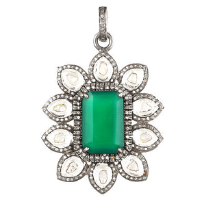 Pave Diamond & Emerald Flower Pendant, (DPL-2563)