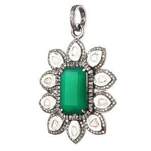 Pave Diamond & Emerald Flower Pendant, (DPL-2563)