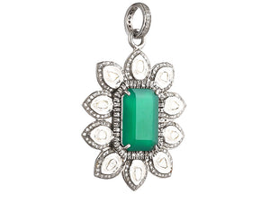 Pave Diamond & Emerald Flower Pendant, (DPL-2563)