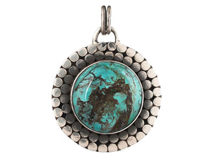 Sterling Silver Turquoise Round Dotted Handcrafted Artisan Pendant, (SP-5774)