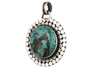 Sterling Silver Turquoise Round Dotted Handcrafted Artisan Pendant, (SP-5774)