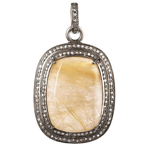 Pave Diamond & Golden Rutile Pendant, Handmade Rutile Pendant, (DPM-1277)