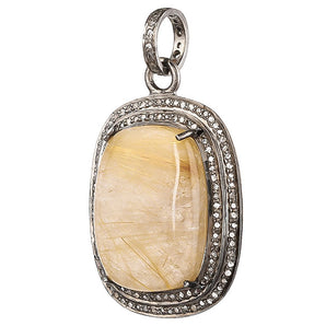 Pave Diamond & Golden Rutile Pendant, Handmade Rutile Pendant, (DPM-1277)