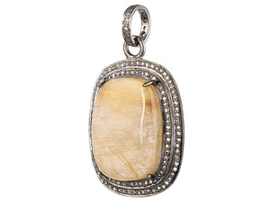 Pave Diamond & Golden Rutile Pendant, Handmade Rutile Pendant, (DPM-1277)