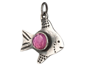Sterling Silver Ruby Fish Handcrafted Artisan Pendant, (SP-5782)