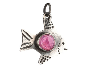 Sterling Silver Ruby Fish Handcrafted Artisan Pendant, (SP-5782)
