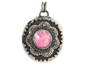 Sterling Silver Ruby Antique Circle Handcrafted Artisan Pendant, (SP-5795)