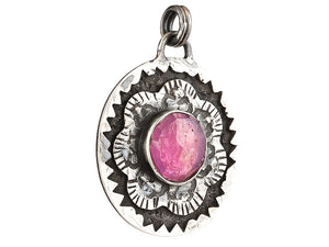 Sterling Silver Ruby Antique Circle Handcrafted Artisan Pendant, (SP-5795)