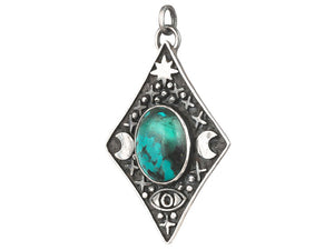 Sterling Silver Turquoise Moon & Star Handcrafted Artisan Pendant, (SP-5772)