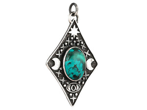 Sterling Silver Turquoise Moon & Star Handcrafted Artisan Pendant, (SP-5772)