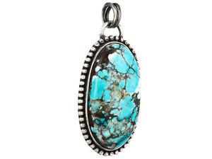 Sterling Silver Turquoise Oval Handcrafted Artisan Pendant, (SP-5736)