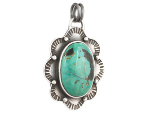 Sterling Silver Turquoise Flower Handcrafted Artisan Pendant, (SP-5768)