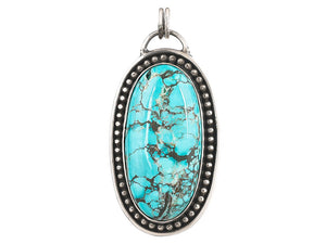 Sterling Silver Turquoise Large Oval Handcrafted Artisan Pendant, (SP-5738)