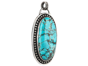 Sterling Silver Turquoise Large Oval Handcrafted Artisan Pendant, (SP-5738)