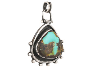 Sterling Silver Turquoise Antique Triangle Handcrafted Artisan Pendant, (SP-5771)