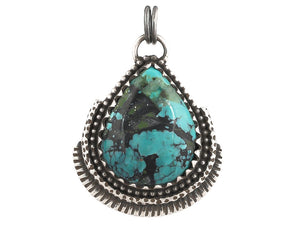 Sterling Silver Turquoise Tear Drops Handcrafted Artisan Pendant, (SP-5745)