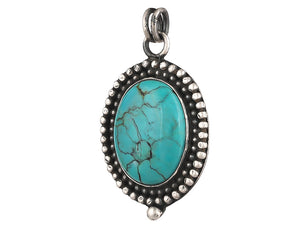 Sterling Silver Turquoise Dotted Oval Handcrafted Artisan Pendant, (SP-5755)