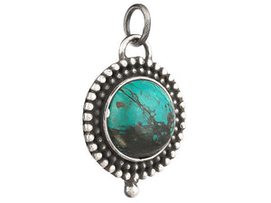 Sterling Silver Turquoise Round Handcrafted Artisan Pendant, (SP-5756)