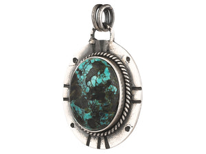 Sterling Silver Turquoise Oval Handcrafted Artisan Pendant, (SP-5754)