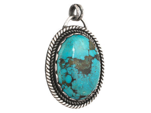 Sterling Silver Turquoise Antique Handcrafted Artisan Pendant, (SP-5739)