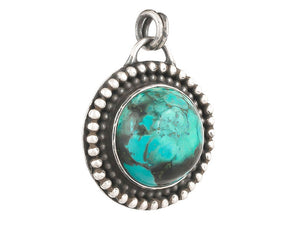Copy of Sterling Silver Turquoise Small Round Handcrafted Artisan Pendant, (SP-5762)
