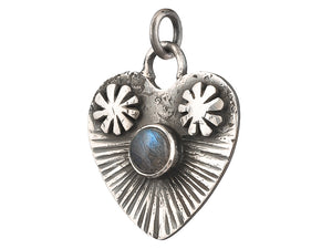 Sterling Silver Labradorite Fluted Heart Love Handcrafted Artisan Pendant, (SP-5757)