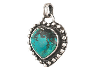 Sterling Silver Turquoise Love Heart Handcrafted Artisan Pendant, (SP-5763)