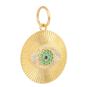 14k Solid Gold & Diamond Fluted Evil Eye Pendant,  (14K-DP-135)