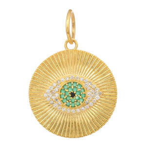 14k Solid Gold & Diamond Fluted Evil Eye Pendant,  (14K-DP-135)