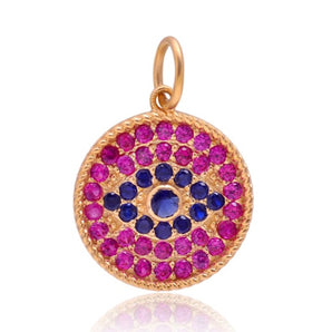 14K Solid Gold, Pink Sapphire & Blue Sapphire Evil Eye Pendant,  (14K-DP-100)