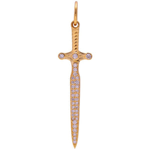 14K Solid Gold Pave Diamond Large Dagger Pendant,  (14K-DP-106)