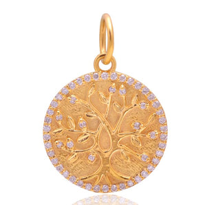 14K Solid Gold Pave Diamond Wish Of Tree Pendant,  (14K-DP-102)