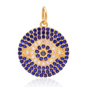 14K Solid Gold Pave Diamond Sapphire Evil Eye  Pendant,  (14K-DP-099)