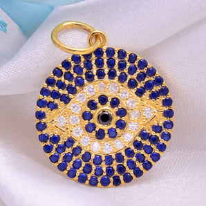 14K Solid Gold Pave Diamond Sapphire Evil Eye  Pendant,  (14K-DP-099)