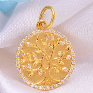 14K Solid Gold Pave Diamond Wish Of Tree Pendant,  (14K-DP-102)