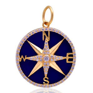 14K Solid Gold Pave Diamond Lapis North Star Compass Pendant,  (14K-DP-094)