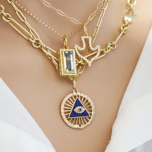 14K Solid Gold Pave Diamond & Lapis Evil Eye Pendant, (14K-DP-021)