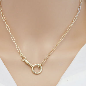 14K Solid Yellow Gold Paperclip Link Chain w/ Push In Clasp and Watch Clasp (14k-PPLC-3x9-C(16))