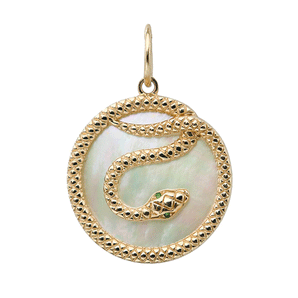 14K Solid Gold Snake & Mother of Pearl Pendant, (14K-DP-032)