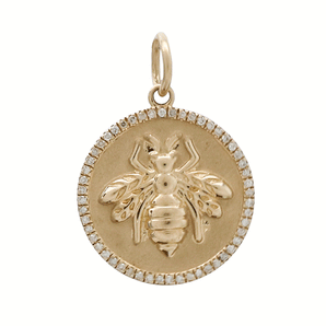 14K Solid Gold Pave Diamond Queen Bee Pendant, (14K-DP-033)