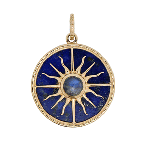 14K Solid Gold Lapis Sun Pendant, (14K-DP-035)