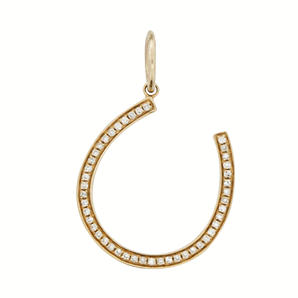 14K Solid Gold Pave Diamond  Lucky Horse Shoe Pendant, (14K-DP-038)