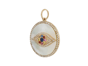 14K Solid Gold Pave Diamond & Mother of Pearl Evil Eye Pendant, (14K-DP-039)