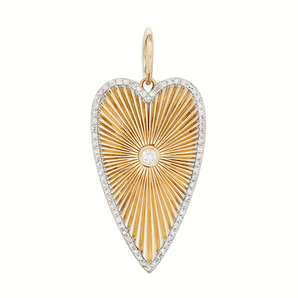 14K Solid Gold Pave Elongated Diamond Heart Pendant, (14K-DP-041)