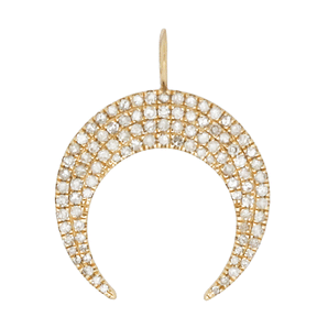 14K Solid Gold Pave Diamond Crescent Moon Pendant, (14K-DP-043)