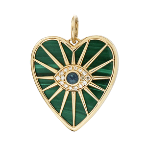 14K Solid Gold Pave Diamond & Malachite Heart Pendant, (14K-DP-046)