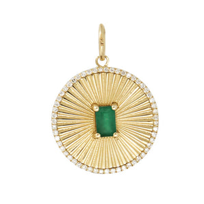 14K Solid Gold Pave Diamond  Fluted Emerald Pendant, (14K-DP-050)