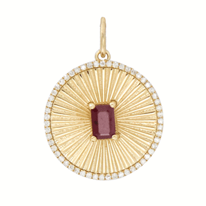 14K Solid Gold Pave Diamond Fluted Ruby Pendant, (14K-DP-050)