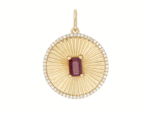 14K Solid Gold Pave Diamond Fluted Ruby Pendant, (14K-DP-050)