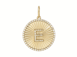 14K Solid Gold Pave Diamond Fluted Initial Pendant, (14K-DP-051)